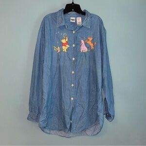 The Disney Catalog Winnie the Pooh Chambray Embroidered Shirt Size XXL